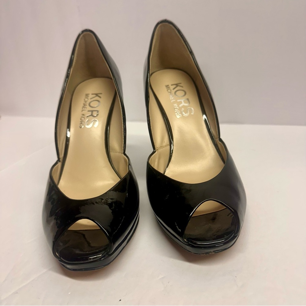 Kors Michael Kors Black Patent Leather Wedge Heels Shoes Size 9M